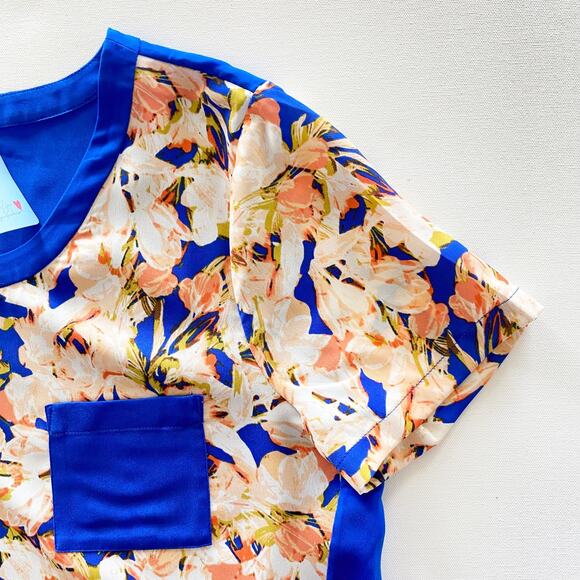 J.Crew : NEW Floral Smooth Woven Blouse High Low Royal Blue Trim : Small - Picture 6 of 10